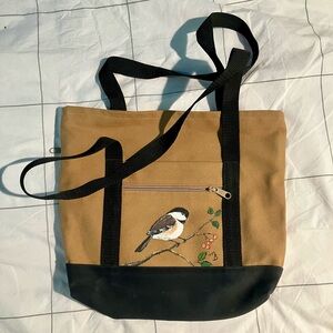Small Brown Canvas Tote Bird